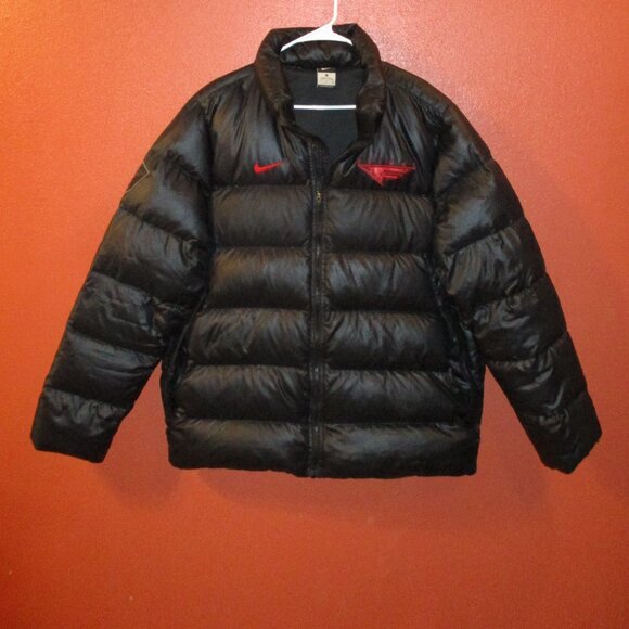 Nike Flight Puffer Men Large Black Red Full Zip Pockets Jacket - Picture 6 of 12